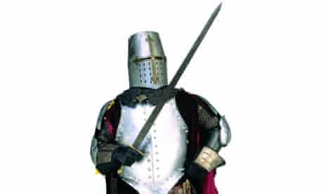A knight in cartoonish armour