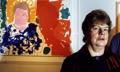 Novelist AS Byatt in front of Patrick Heron's portrait of her