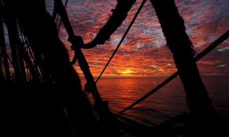 Sunset on board the reconstructed Alexander von Humboldt in the Mediterranean.   