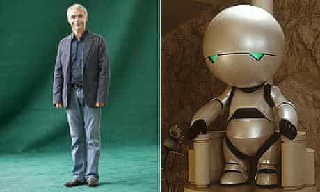 Eoin Colfer (left) and Douglas Adams's creation Marvin the Paranoid Android