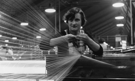 A woman spinning cotton in a Wigan, Lancashire cotton mill in 1955