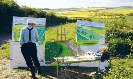 David Hockney painting The Road to Thwing, Late Spring