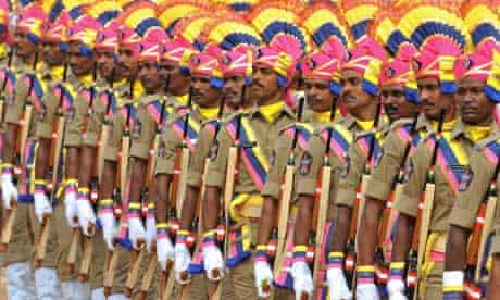 Police officers mark independence in the Indian city of Secunderabad