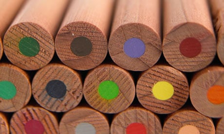A stack of wooden coloured pencils