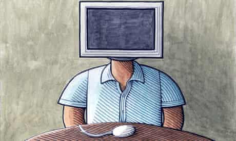 Illustration of man with a computer for a head