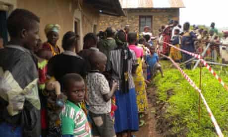 People queue outside a health centre in the Democratic Republic of the Congo