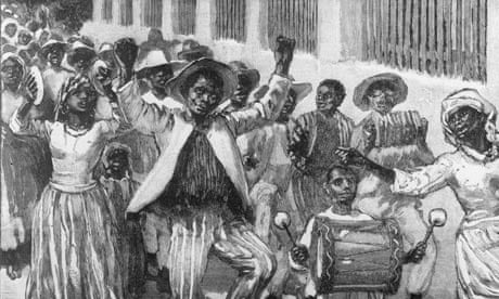 Free country … an 1833 illustration of former slaves celebrating their emancipation in Barbados.