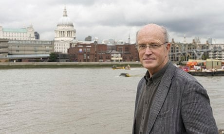 Iain Sinclair on the south bank of the river Thames, London, Britain - 26 Aug 2011