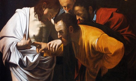 Saint Thomas putting his finger on Christ's wound by Caravaggio