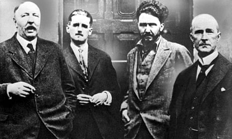 Ford Madox Ford, James Joyce, Ezra Pound and John Quinn at Pound's place in Paris, 1923.