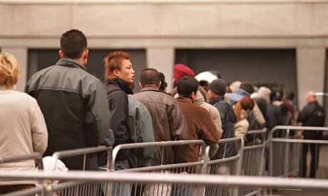 Immigration queue at Lunar House, Croydon