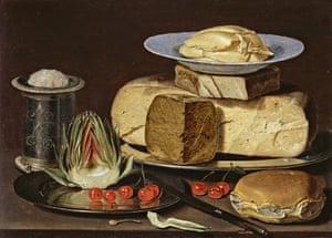 Still Life with Cheeses, Artichoke, and Cherries by Clara Peeters.