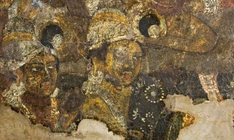 Two kings from oldest surviving painting of the Life of the Buddha. Photograph: Prasad Pawar