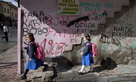 Turkish girls walk home from school.
