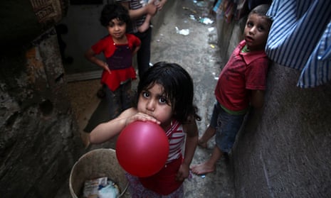 Palestinian children in a refugee camp in the northern Gaza Strip