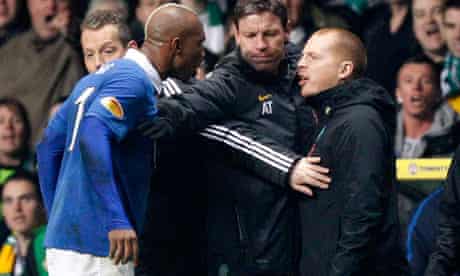 El Hadji Diouf argues with Neil Lennon during their Scottish Cup soccer match in Glasgow