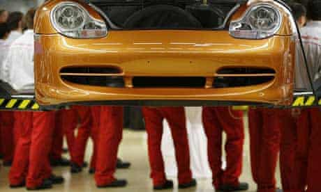 Apprentices at the factory of German sports car maker Porsche