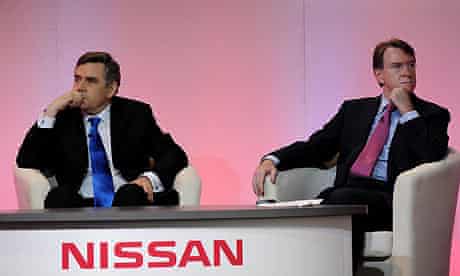 Gordon Brown and Lord Mandelson at the Nissan plant in Sunderland