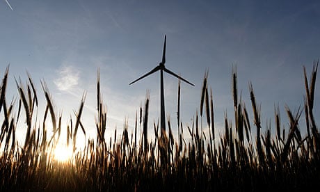 wind power turbine seen from a field