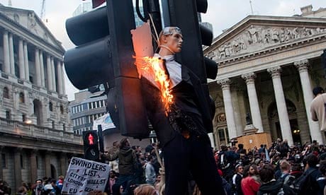Banker's effigy burning during G20 protests in the City of London in 2009.