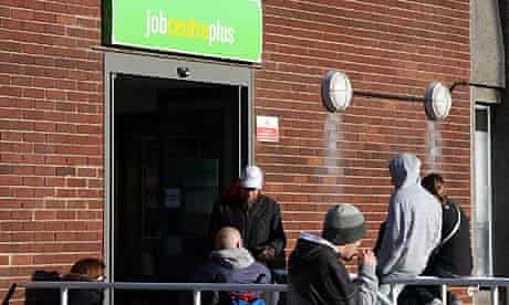 UK unemployment: people outside a job centre in Nottingham