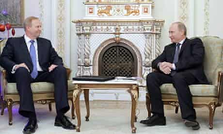 BP chief Bob Dudley at a meeting with Vladimir Putin last year 