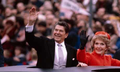 US President Ronald Reagan and wife Nancy at the Inaugural parade January 20, 1981 in Washington