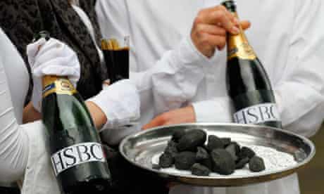 World Development Movement campaigners set up a Carbon Bubbles champagne bar outside HSBC's AGM