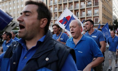 Communist-affiliated trade union PAME marches against labour reforms in Athens 23 May 2013