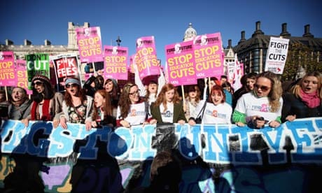 Students protest against tuition fee hikes outside the Houses of Parliament in 2010.