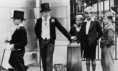Eton boys in top hats, London, 1936