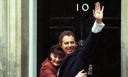 Tony Blair and Cherie Booth arrive at No 10 Downing Street after Labour wins the 1997 general election