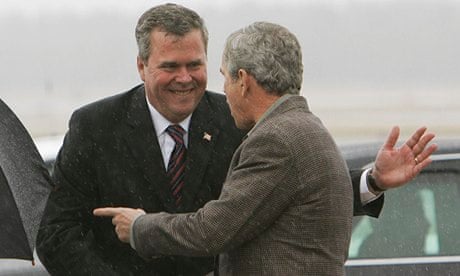 Former US president George W Bush is greeted by his brother Jeb, who was at Gove's side