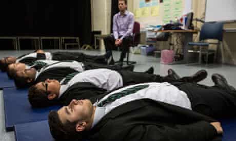 Beditating at Bethnal Green academy with teacher Dominic Morris
