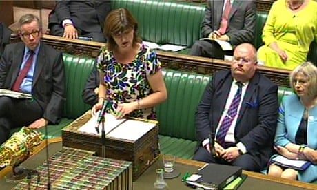 Michael Gove looks on as the new education secretary, Nicky Morgan, answers questions. 
