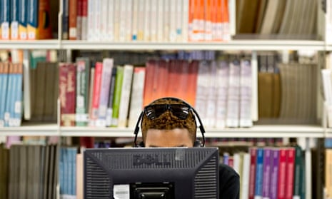 Student on library computer