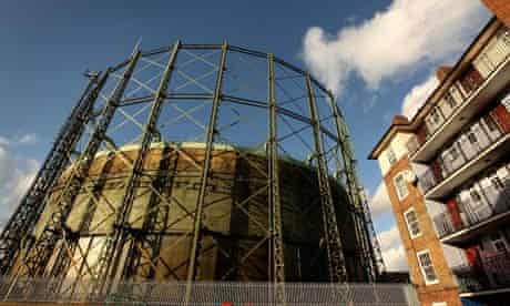 Climate Change And Global Pollution At Copenhagen: gasometer stands half-full of natural gas, energy