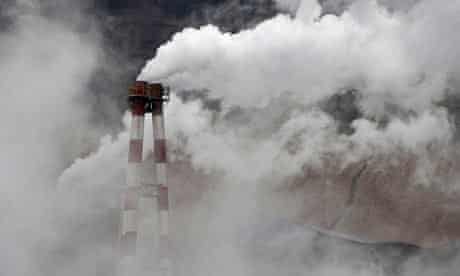 Climate change and pollution at Copenhagen: chimneys at steel and iron plant Shanxi province, China