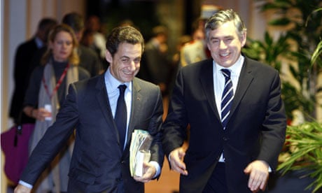 COP15 Nicolas Sarkozy and Gordon Brown in Brussels on UN Climate change conference in Copenhagen