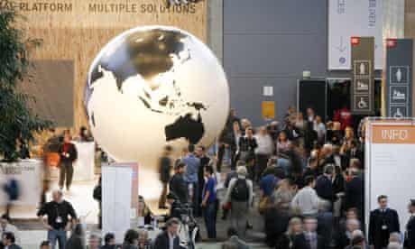 COP15A globe sits in the main hall at the UN Climate Change Conference, Bella center, Copenhagen