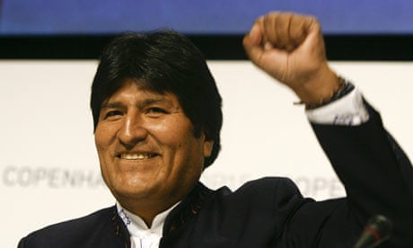 COP15 Bolivian President Morales at a press conference at the Bella Center in Copenhagen