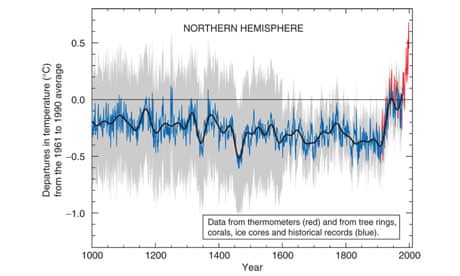 Michael Mann's graph of temperature dubbed the "hockey stick graph"