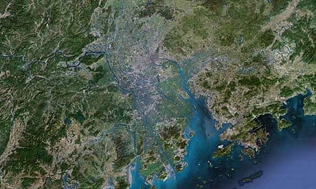 The first mega city along the The Pearl River Delta, in China, Hong Kong, Shenhzen and Guangzhou 