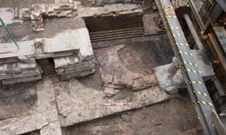Remains of Roman bath house on corner of Borough High Street and London Bridge Street in Southwark