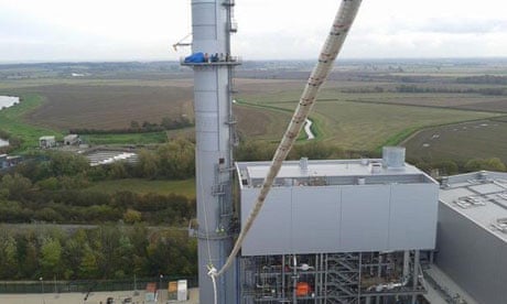 No Dash for Gas activists on top of one of the chemneys at West Burton Power Station