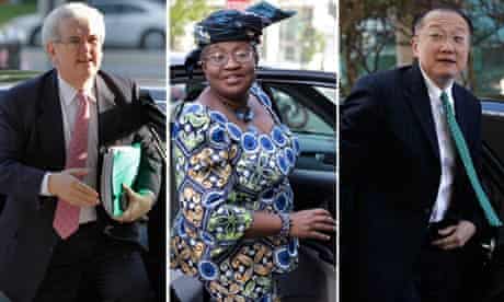 MDG : World Bank presidential nominees Jose Antonio Ocampo , Ngozi Okonjo-Iweala , Jim Yong Kim