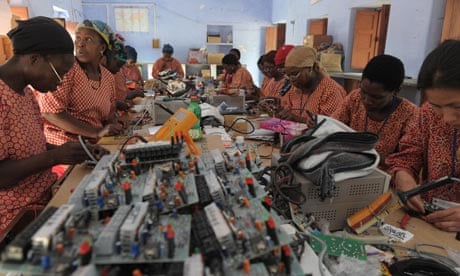 Green jobs : African women learn about circuit boards for solar lights at the Barefoot College India