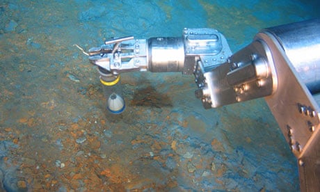 Nautilus Minerals team taking rock sampling during  deep sea mining exploration