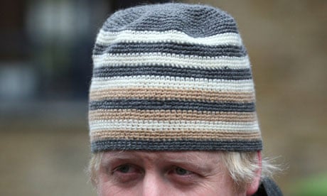 London's Mayor Boris Johnson with woolly hat