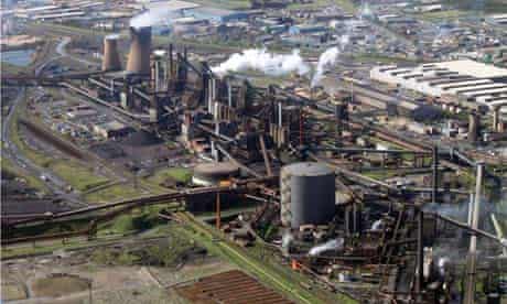 Heavy industry pollution : Aerial view of the Tata steelworks at Scunthorpe